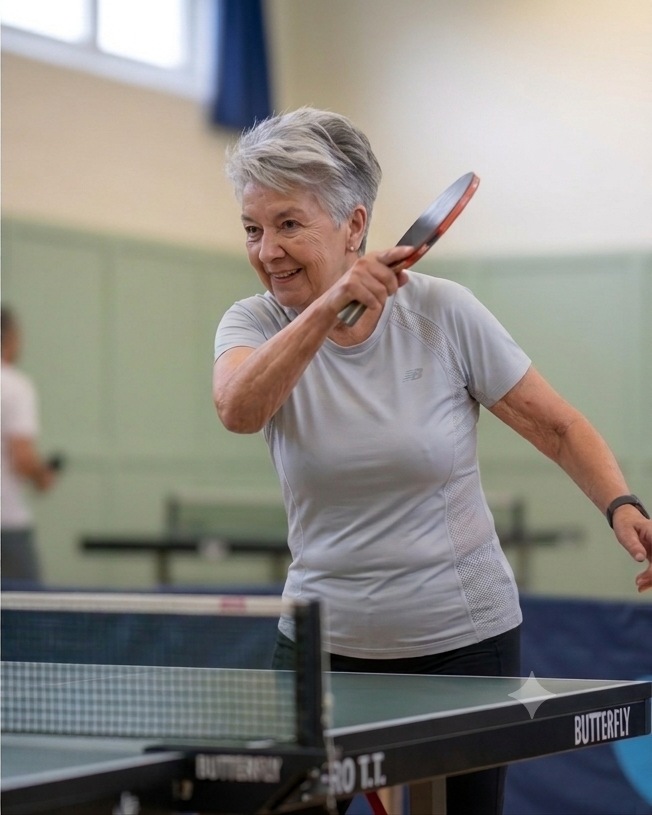A Riverside player mid-rally